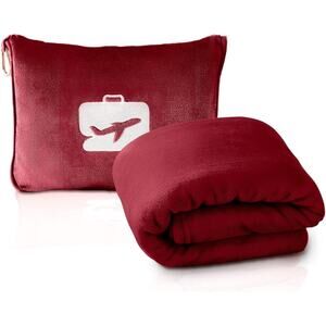 NEW EverSnug Airplane Travel Blanket & Pillow Burgundy Microfleece Packable